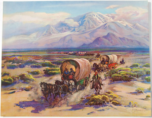 F Grayson Sayre covered wagon train mountains